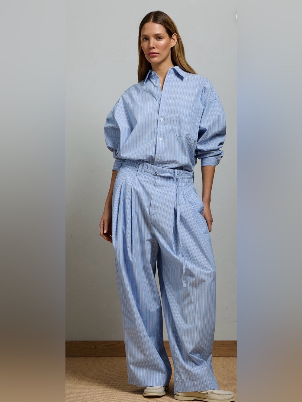 American Eagle Premium Light Blue Pinstripe Wide-Leg Pants
